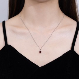 FANCIME Garnet Necklace 14K Solid White Gold Oval Pendant with Diamond January Birthstone Necklace Valentine's Day Gifts for Mom Women