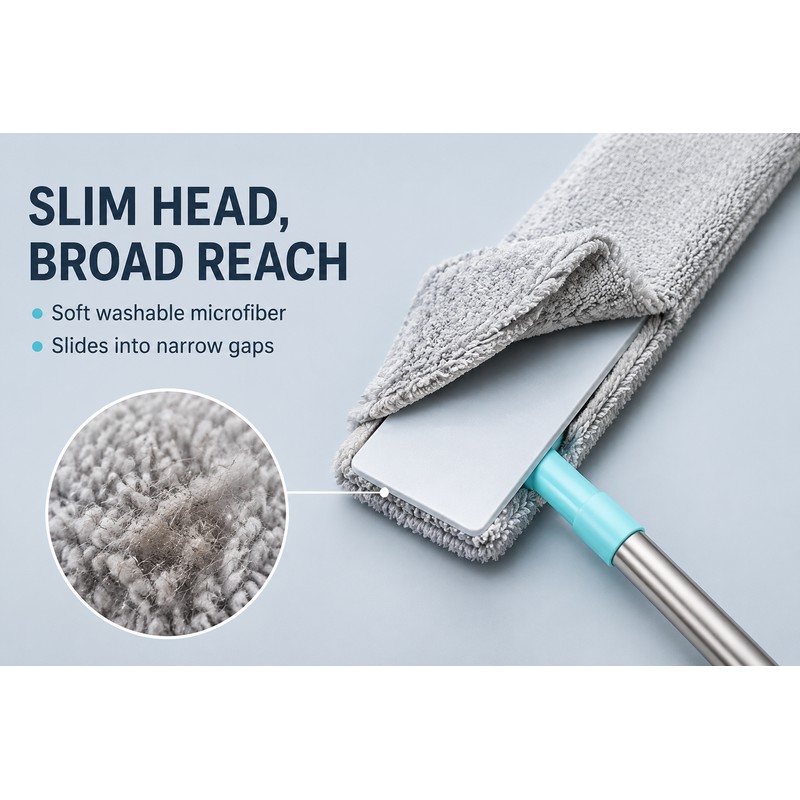 Washable Under-Bed Duster for Crevice Cleaning - Extendable Flexible Brush