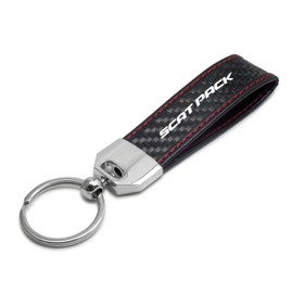 iPick Image Made for Dodge Scat-Pack Full Color Real Black Carbon Fiber Loop Strap Key Chain with Red Stitching