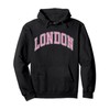 London England UK Varsity Style Pink Text Pullover Hoodie