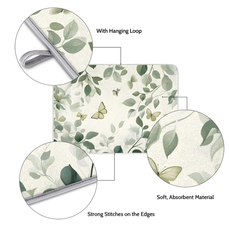 Green Leaf Dish Drying Mat, 18"x24" Ultra Water Absorbent Microfiber
