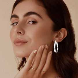 HEYOLL 925 Sterling Silver Hoop Earrings Large Oval Hoops Earring for Women Hypoallergenic Big Hoop Earrings Lightweight Silver Hoops Earring for Women(50mm)