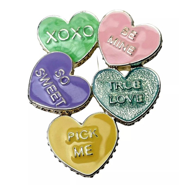 Napier Valentines Day Conversation Hearts Brooch Pin SilverTone Enamel NEW