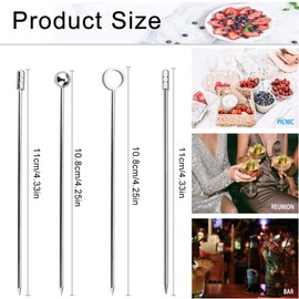 20 Pack Cocktail Sticks Stainless Steel Fruit Picks Set Reusable Drinks Martini Skewers Metal Toothpicks Drink Decorations Accessories for Party Barbeque Appetizers Hamburger