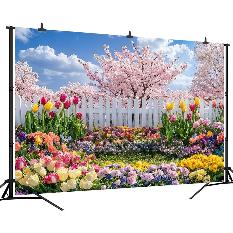 DePhoto 7x5FT Spring Garden Backdrop Secret Floral Garden Tulip Peach