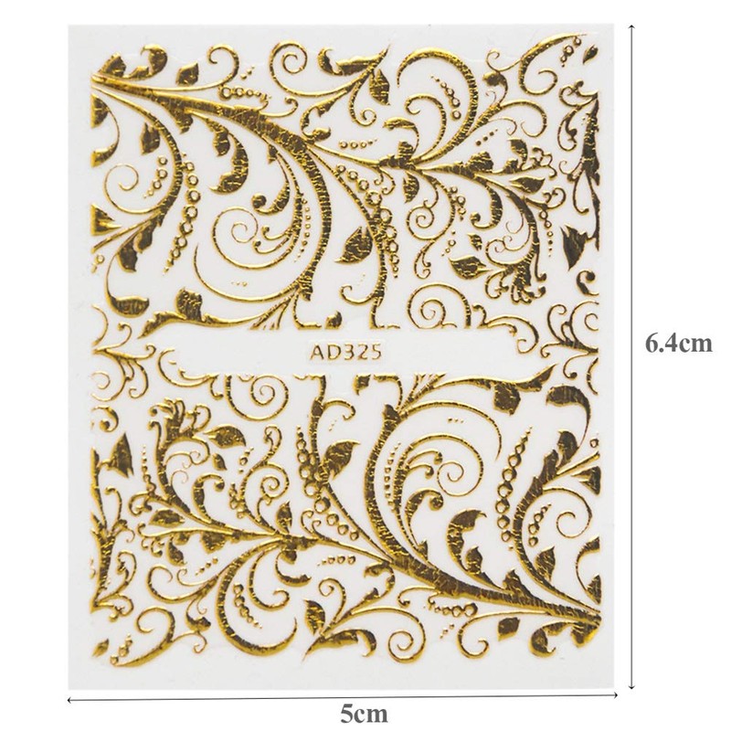 Frcolor Nail Stickers 3D Nail Sticker Set Lace Flower Gold