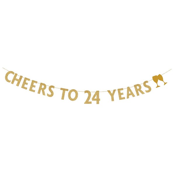 MAGJUCHE Gold Glitter Cheers to 24 Years Banner,24th Birthday Party Decorations