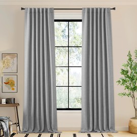 NICETOWN Faux Linen Room Darkening Light Grey Curtains for Bedroom, Hook Belt/Rod Pocket/Back Tab Thermal Curtains Sound Proof Window Treatment for Boys Room/Living Room, W50 x L96, 1 Panel