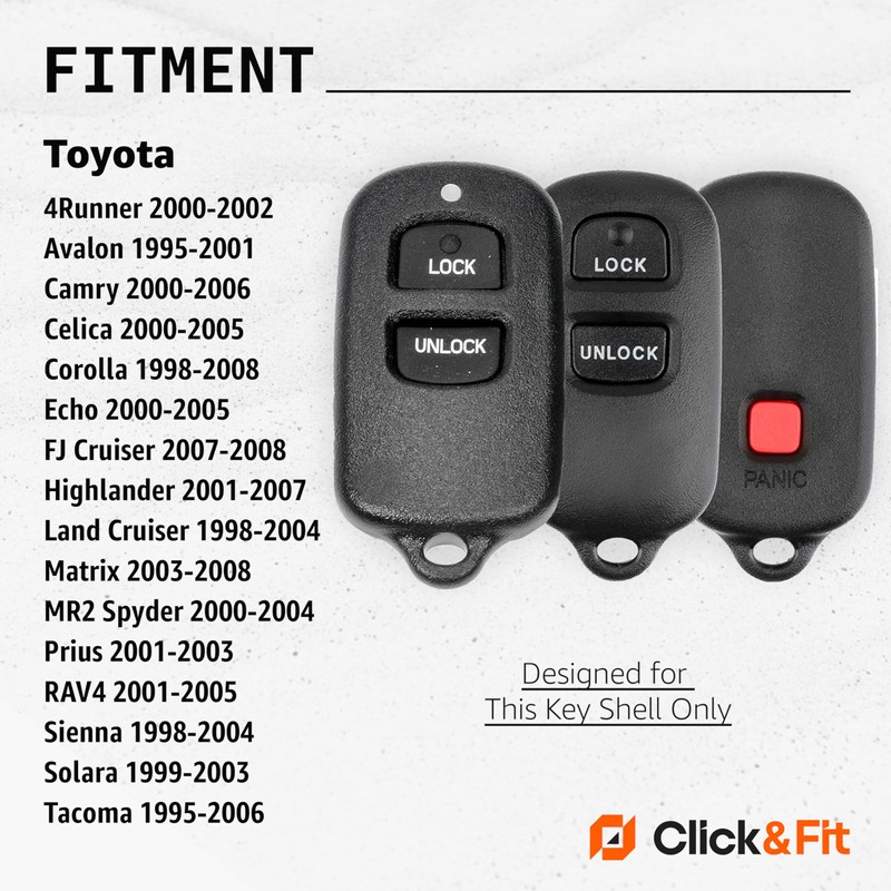 2-pcs Click&Fit Silicone Key Fob Covers for 1998-2008 Toyota Camry