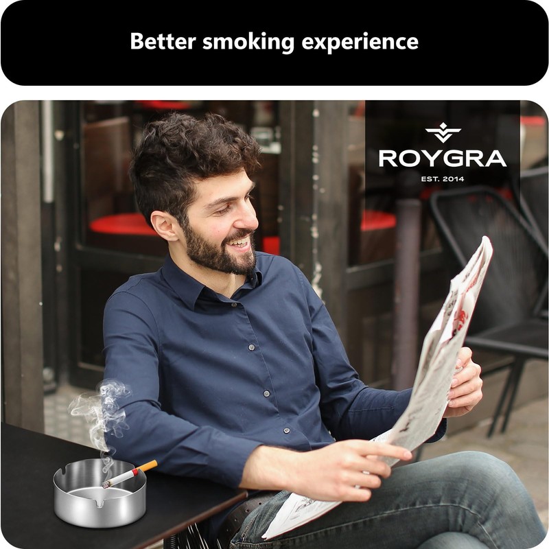 roygra Ashtray 2 Pack, Metal Ashtray - Black, Large Size