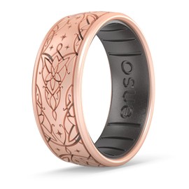 Enso Rings Lord of The Rings Collection - Comfortable DualTone Silicone Rings - Flexible Design - Arwen's Evenstar - Rose Gold/Platinum - 8