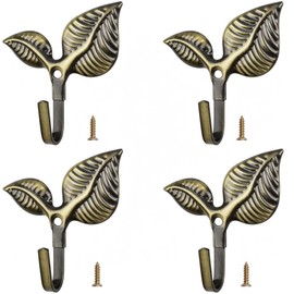 Coat Hooks 4 Pcs Heavy-Duty Vintage Leaf Cast Iron Wall Mounted Pegs