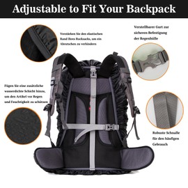PINEPAN Regenschutz für Rucksäcke, Schulranzen mit Aufbewahrungstasche Regenumhang mit Reflektoren und 2 verstellbaren Schnallen für Wandern, Camping, Radfahren, 45L