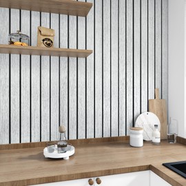 Wallderful 3D Wood Slat Wall Panel Light Grey Wood Contact Paper Self Adhesive Shiplap Peel and Stick Wallpaper Wooden Grain Wallpaper Peel and Stick Backsplash for Kitchen Bedroom Living Room Cabinet