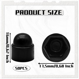 50 Pcs Screws Bolt Covers Caps, Black Hex Nut Protective Caps Cover, M8×13mm Dome Plastic Bolt Caps, Hex Screw Cap Covers for Protecting, Screw Caps Covers, Bolt Covers Caps Kit Nuts (M8*13)