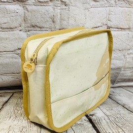 Origins Beige Canvas Cosmetic Toiletry Makeup Zip Travel EMPTY Pouch Bag Case