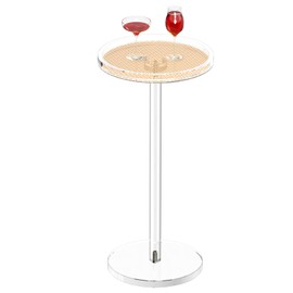 HMYHUM Acrylic Rattan Drink Table for Small Spaces, 11.8'' L x 11.8'' L x 24'' H, Round Coffee Martini Drink Side Table with Pedestal for Living Room, Corners, Sofa, Clear, Easy Assembly
