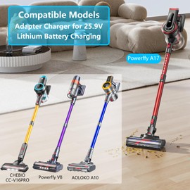 31V Charger for 25.9V Battery Cordless Vacuum Cleaner Compatible with AOLOKO A10, CHEBIO 16Pro, Powerffy A17 V8 Cordless Stick Vacuum Cleaner Charger Adapter