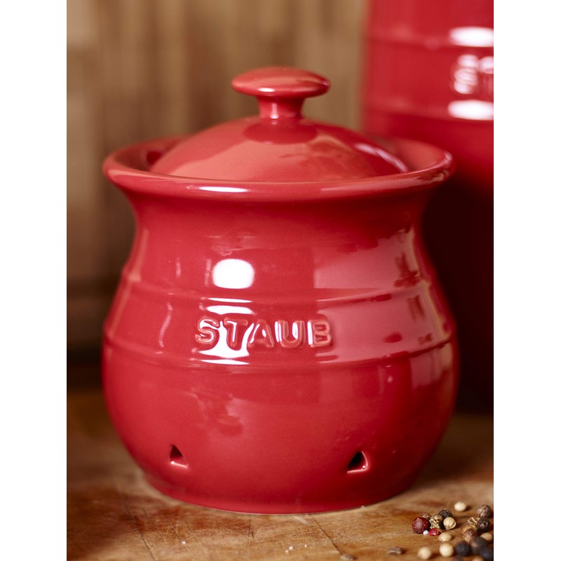 staub Garlic Keeper 40511-580 Garlic Keeper Cherry Ceramic Garlic Storage