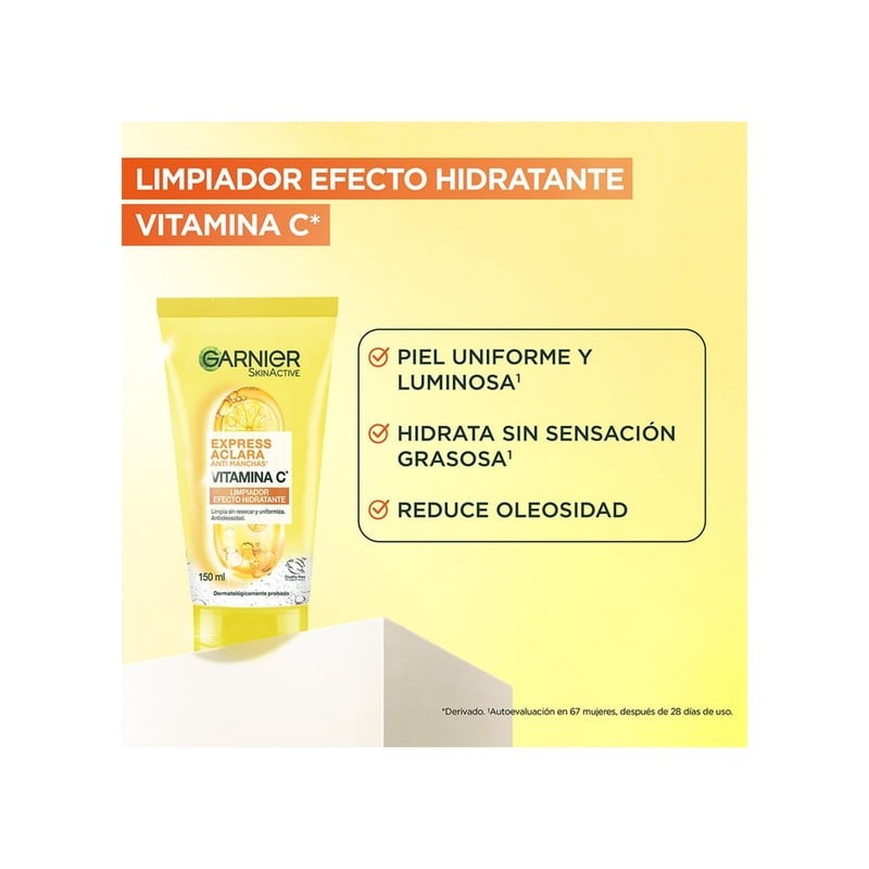 Gel limpiador facial Garnier skin active express aclara efecto hidratante