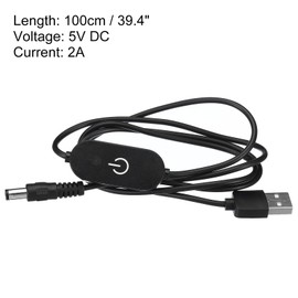 PATIKIL 2 PCS LED Touch Inline Dimmer Switch Us b Male to 5.5x2.1mm DC Male Controller Switch Extension Power Cord Connector Connector for LED Light Black