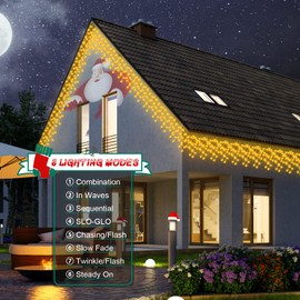 cshare Christmas Icicle Lights Outdoor, 360 LEDs 11.5m/37.7Ft Icicle String Fairy Lights Mains Powered with 8 Modes,Memory, Timing,Waterproof for Window,Roof,Wall,Home Xmas Decorations,Warm White