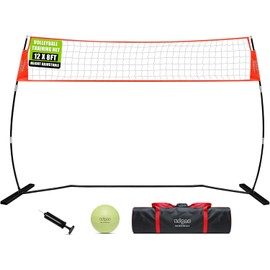 12FT Portable Volleyball Training Net for Hitting or Serving Drills, Outdoor & Indoor Freestanding Volleyball Practice Net with Height Adjustable, Glow in Dark Ball, Carry Bag