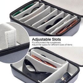 Face Shadow Hard EVA Travel Sunglasses Organizer Case, Adjustable Slot For Multiple Pairs, Portable Eyeglasses Storage Box for Men Women - 8 Slots