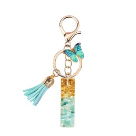 TRAVELKNOT Schlüsselanhänger Buchstabe Mädchen Damen Süß Quasten Schmetterling Keychain Schultasche Auto Personalisierte Geschenke Blau