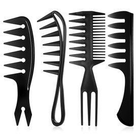 4 PCS Hair Styling Combs Set, 4 Styles Wide Tooth Barber Comb Black Texture Combs with Double Side Tail Hairstyling Wide Tooth Comb Afro Pick for Men Women Beard Hairstylist Tools
