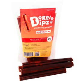 Doggie Dipz Beef Collagen Sticks for Dogs – 10 Pack - 6” Sticks - Healthy Dog Chew Treats with Probiotics – Natural, Rawhide-Free, Long-Lasting – Bully Stick Alternative Made in USA (Peanut Butter)