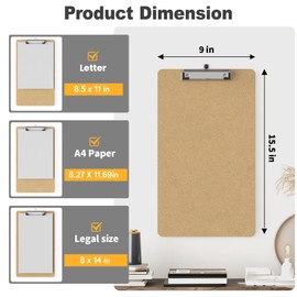 Juvealoe Legal Size Wood Clipboard Set 2, 8.5 x 14 Long Clip Board with Low Profile Clip, Suitable for Legal Lawers and Business, Size 9 x 15.5 in, Office Supply