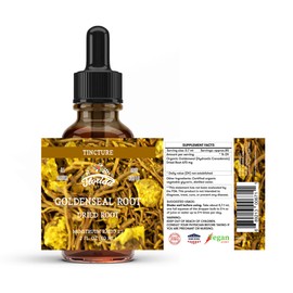 Goldenseal Root Tincture, Organic Goldenseal Extract (Hydrastis Canadensis) Antioxidant Extract for Immune Support, Non-GMO in Cold-Pressed Organic Vegetable Glycerin 4 oz, 680 mg