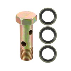 VekAuto Double Banjo Bolt Set, M10 x 1.0 Length 38 mm Metric Thread Turbo Brake Line Adapter Universal for Car Durable Metal Bronze Colour with Washers