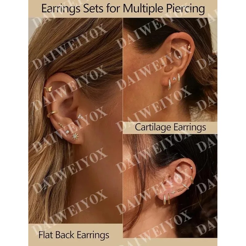Daiweiyox 14pares Aretes Mujer De Acero Inoxidable Para Piercing Oreja