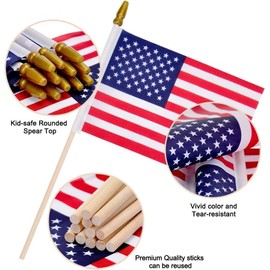 Small American Flags on Stick, 5x8 Inch Small Flags/American Hand Held Stick Flags with Kid-Safe Spear Top, Perfect for Memorial Day Decorations (200 Pack)