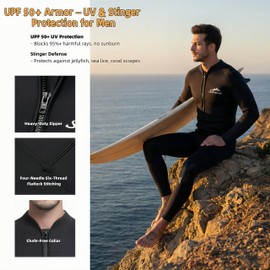 SBART 1.5mm Wetsuit Top Men UPF 50+ Front Zip Neoprene Jacket