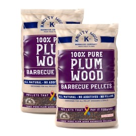 Knotty Wood Barbecue Plum Wood Cooking Pellets BBQ Smoker 100% Pure Natural Ingredients No Fillers Oils or Additives Sweet Smoke All Meats Two 20# Bags, 40 lbs Total