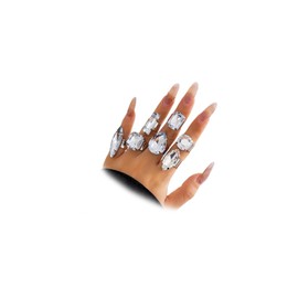 DZSYJKTM Sparkly Silver Chunky Crystal Rings Set for Women, Statement Bling Geometric Rhinestone Oval Square Teardrop Knuckle Finger Open Ring Party Prom Jewelry (Silver)