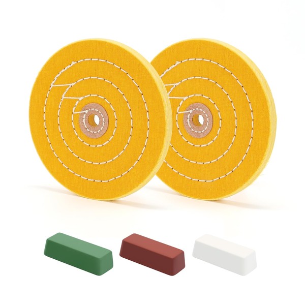 SCOTTCHEN 6inch Buffing Polishing Wheels 1/2" Arbor Hole,2 Pcs Medium