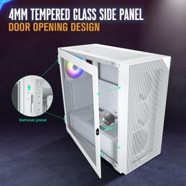 VETROO AL800 Full Tower PC Computer Case w/Door Opening Design Tempered Glass, E-ATX/ATX Support, Built-in ARGB LED Strip in Front Mesh Panel, Type-C Ready, 4Pcs 120mm Addressable RGB Fans -White