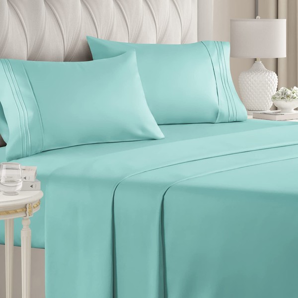 Twin XL Sheet Set - 4 Piece Sheets - Dorm Room Bed Sheets - Hotel Luxury Bed Sheets - Extra Soft - Deep Bed Sheets Pockets - Easy Fit - Breathable & Cooling Touch - Spa Blue Twin XL Sheets