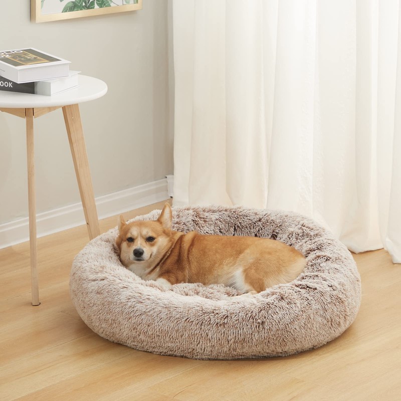 Bedfolks Calming Donut Dog Bed - 30" Round Plush for