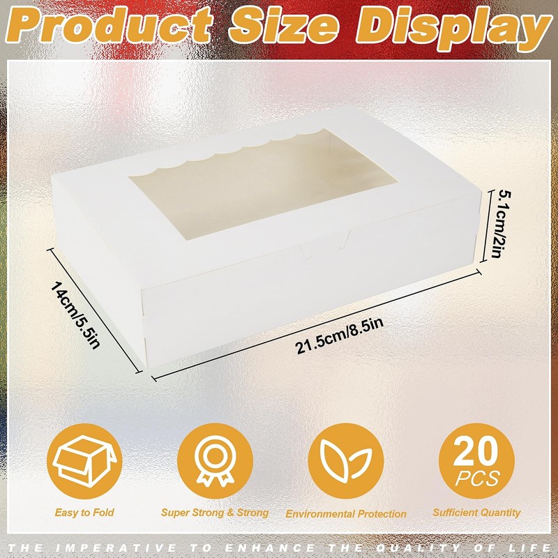 KEYIDO 20 Pack Cookie Boxes with Window, 8.5”×5.5”×2” Sweet Boxes