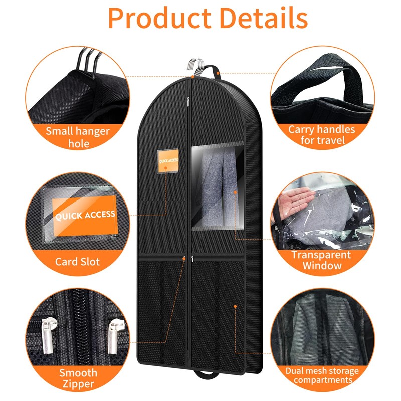 Suit Garment Clothes Travel Bag: 43 inch Lightweight Foldable Black
