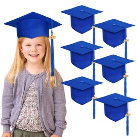 2025 Preschool Graduation Caps Bulk Kindergarten Grad Cap Child Size Grad Hats with Metal 2025 Tassel for Boys Girls Unisex 6PC Blue