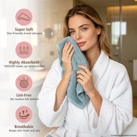 HEAVYWOOD Luxury Hand Towels for Bathroom 2pc 100% Long-Staple Cotton Reversible, Soft & Absorbent Decorative Hand Towel for Bathroom Clearance (Blue, 2Packs)