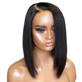BEEOS Wear to Go 5x5 Pre-cut SKINLIKE Real HD Lace Closure Wig, 180% Density Glueless Short Straight Bob Wig Pre-Plucked Bleached Knots Human Hair Wigs Ready to Wear 12 Inch