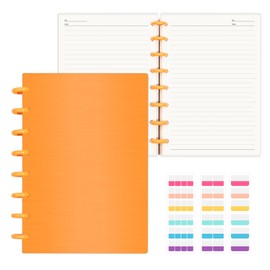 MOSA BEAR Discbound Notebook, 8-Disc Disbound Planner with Removable Pages, 180 Pages Spiral Notebook, Poly Cover Discbound Planner for Work, Travel, Note Taking(With Index Sticker),Orange,A5