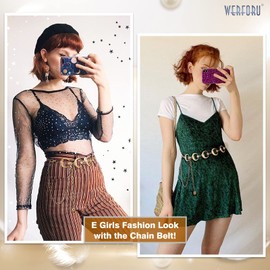 WERFORU Women's Fashion Waist Belt Metal Chain Belt Adjustable Waist Chain Hip Chain for Dresses, B-gold